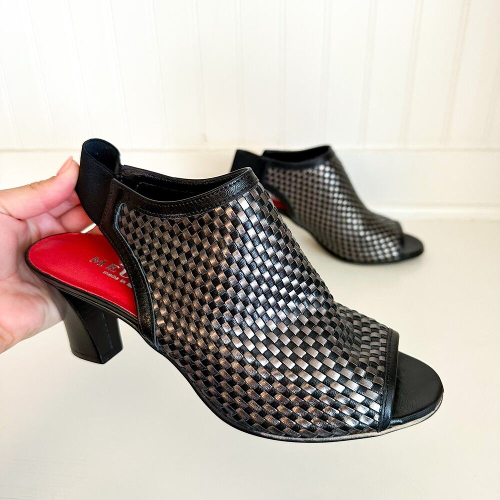 Sesto Meucci Black Woven Peep-Toe Slingback Sandals
